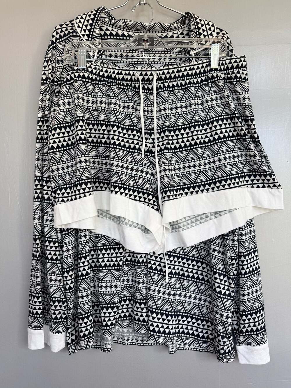 Cosabella Bella Comfort Long Sleeve Top And Boxer Set Size 1X Geo Black White